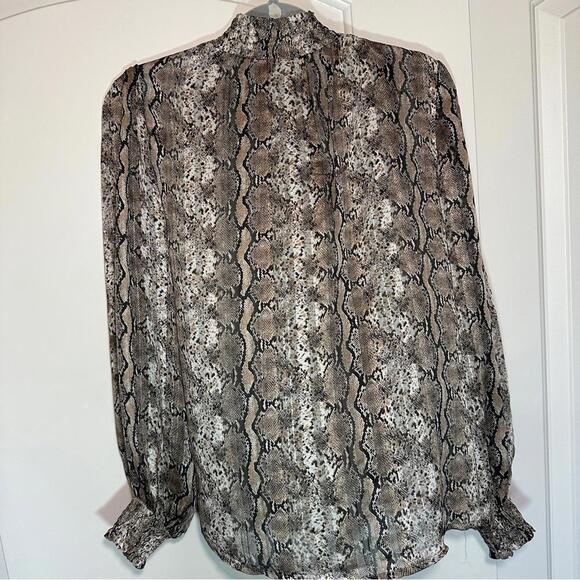 Joie Snakeskin Print Chiffon Mock Neck Long Sleeve Blouse Puff Sleeve Size: S - Picture 3 of 4